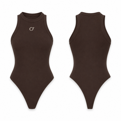 Body Seamless OneFive vista frontal y trasera tela tubular chocolate logo