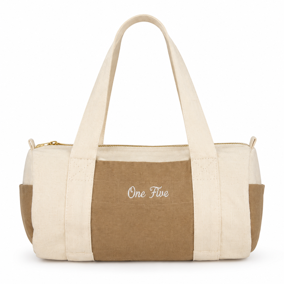 Bolso de Lona Vintage OneFive vista frontal bordado beige camel