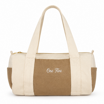 Bolso de Lona Vintage OneFive vista frontal bordado beige camel