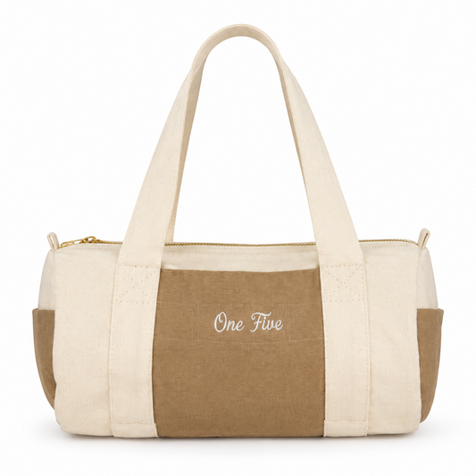 Bolso de Lona Vintage OneFive vista frontal bordado beige camel