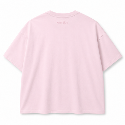 Oversize Entre Flores OneFive vista trasera logo one five rosa pastel